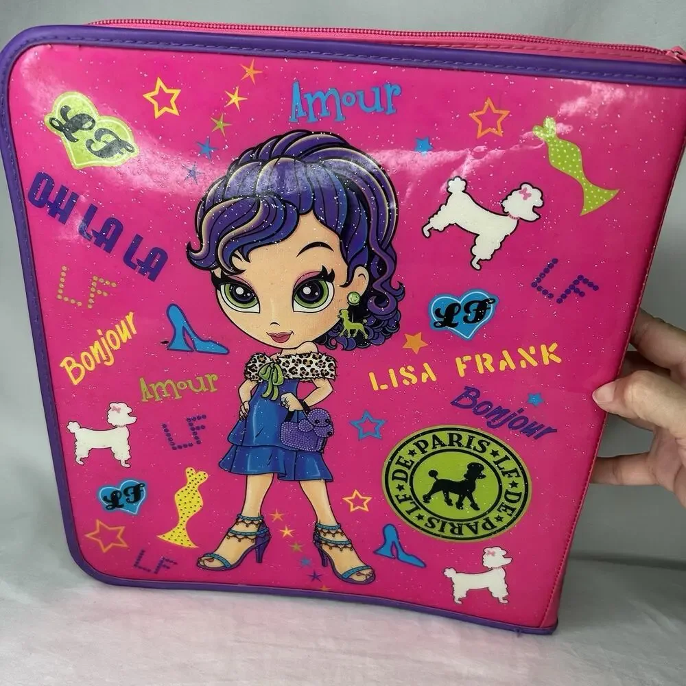 Rare Lisa Frank Glamour Paris Girl Poodles 3-Ring Zippered School Binder